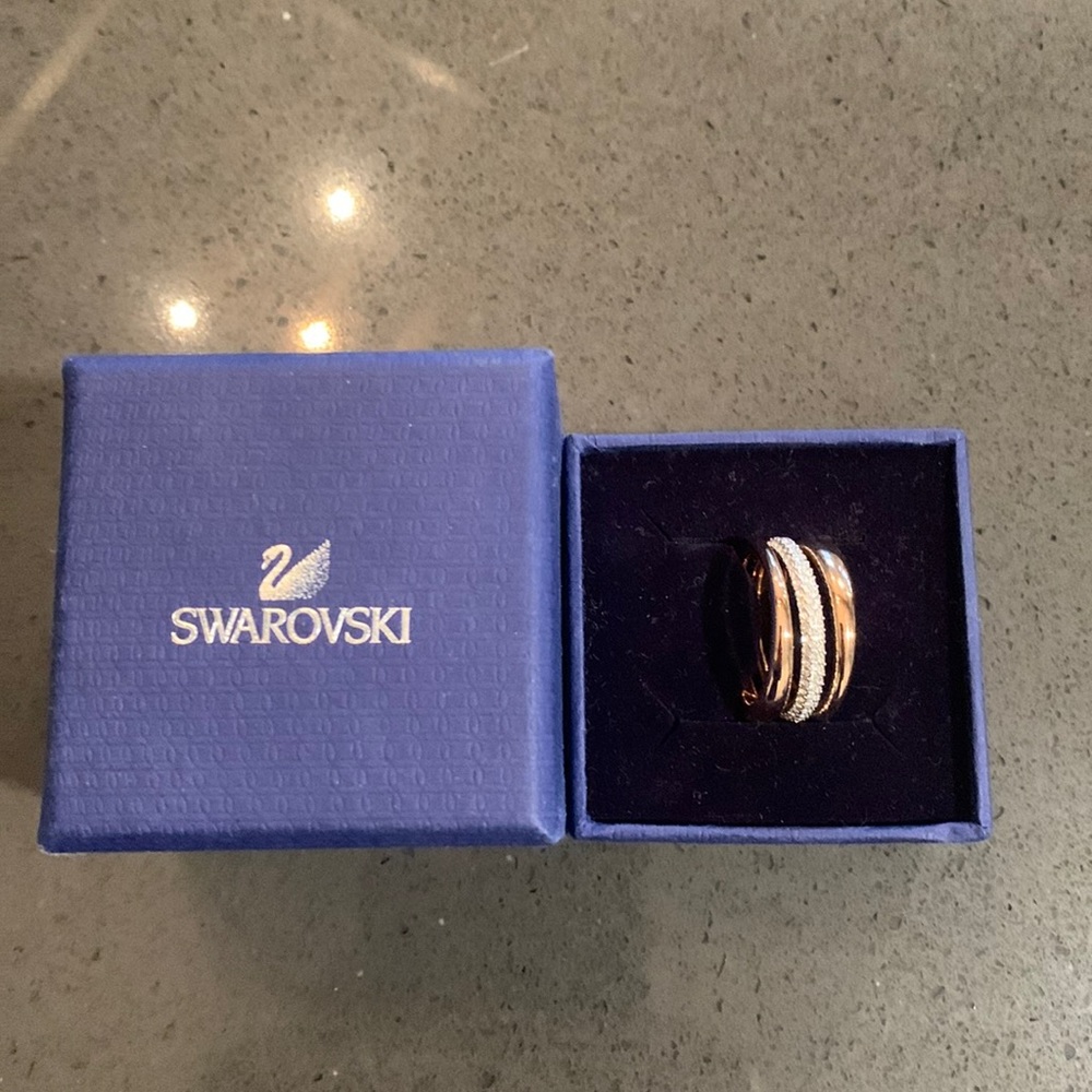 Swarovski triple band rose gold/crystal ring size 8